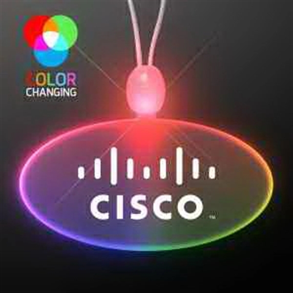 Light up promotional acrylic oval necklaces with LED.... from ASI 34194 ALightPromos / Alight Promotional Products