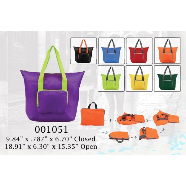 Compact Folding Tote Shopping Bags - One color imprint included in... from ASI 62635 Inno-Vative Solutions Grp LTD