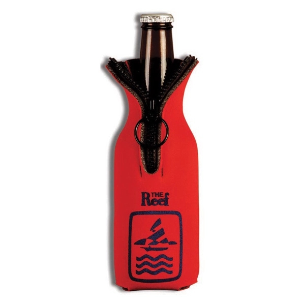 This fabric long-neck bottle zip-up holder with single color imprint fits... from ASI 65603 Kool Trends