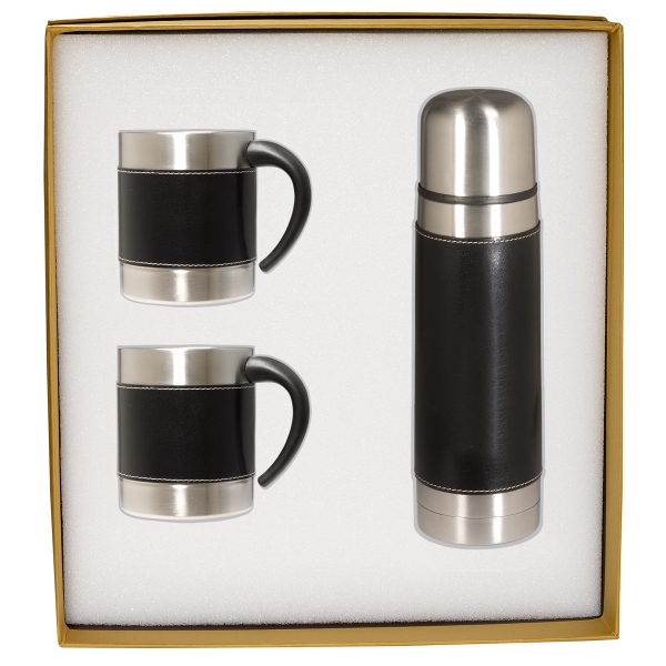 Leather-stainless thermos and two coffee cups.... from ASI 34063 alphabroder