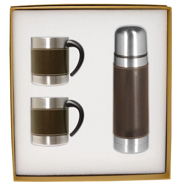 Leather-stainless thermos and two coffee cups.... from ASI 34063 alphabroder