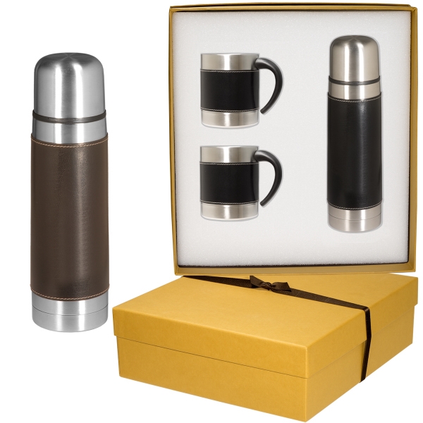 Leather-stainless thermos and two coffee cups.... from ASI 34063 alphabroder