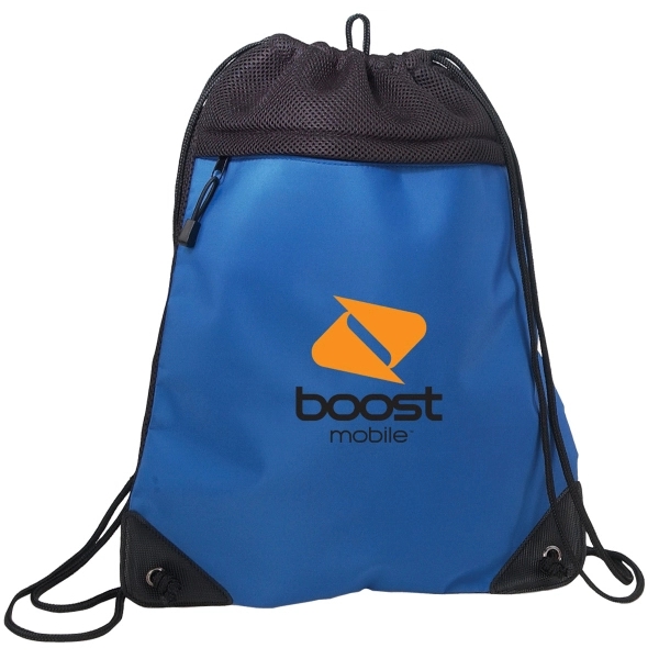 Micro fiber drawstring backpack with a front zippered pocket for extra... from ASI 40544 Binaco / Binaline