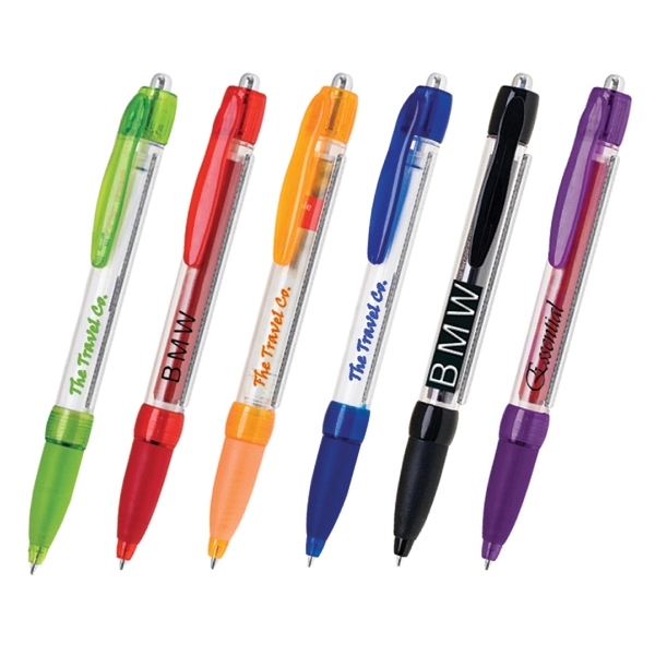 Click action ballpoint pen with rubber grip and retractable banner.... from ASI 40544 Binaco / Binaline