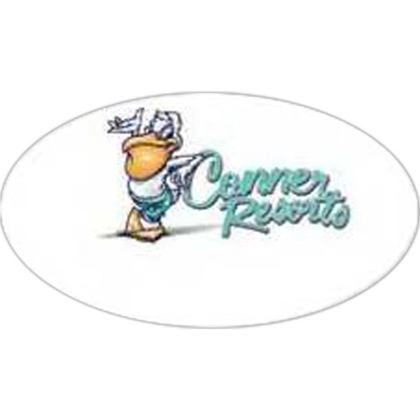 Full color digital print .050" thick oval badge with pin fastener.... from ASI 59080 Halls & Company