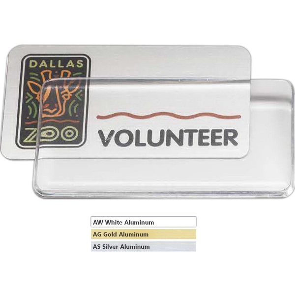 Snap-It rectangular UV inkjet imprint .020" thick badges with aluminum insert... from ASI 59080 Halls & Company