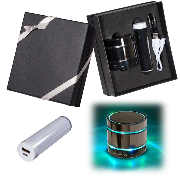 Set featuring disco lights Bluetooth®speaker and micro-cylinder power bank... from ASI 79530 Prime Line
