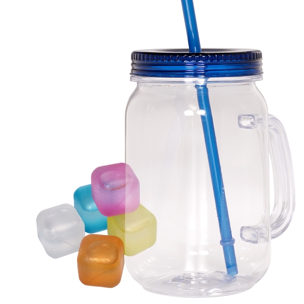 Colored reusable ice cubes and a mason jar with a straw... from ASI 79530 Prime Line / Prime Line