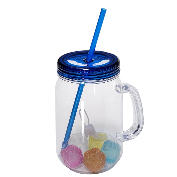 Colored reusable ice cubes and a mason jar with a straw... from ASI 79530 Prime Line / Prime Line