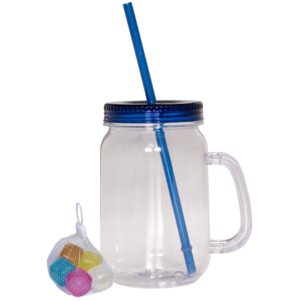 Colored reusable ice cubes and a mason jar with a straw... from ASI 79530 Prime Line / Prime Line