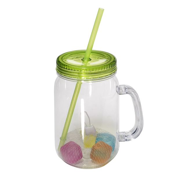 Colored reusable ice cubes and a mason jar with a straw... from ASI 79530 Prime Line / Prime Line