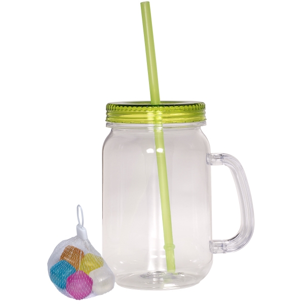 Colored reusable ice cubes and a mason jar with a straw... from ASI 79530 Prime Line / Prime Line