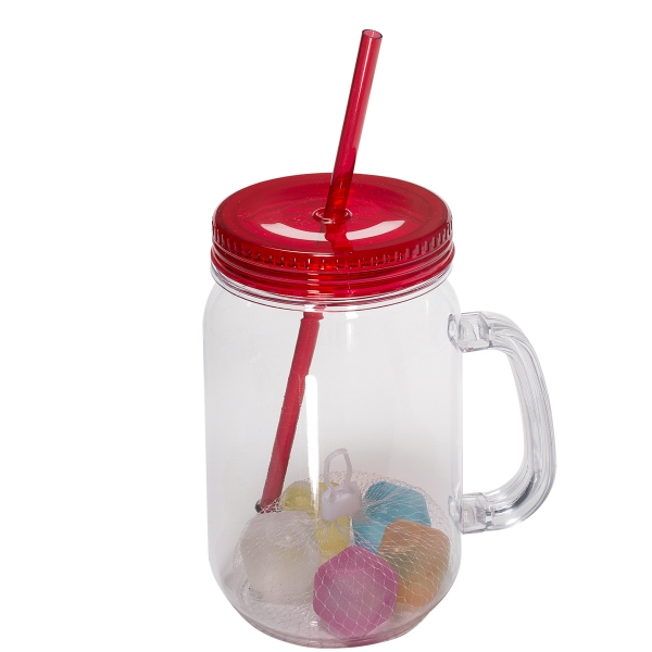 Colored reusable ice cubes and a mason jar with a straw... from ASI 79530 Prime Line / Prime Line