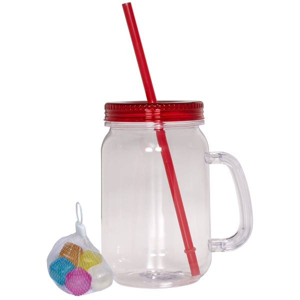 Colored reusable ice cubes and a mason jar with a straw... from ASI 79530 Prime Line / Prime Line