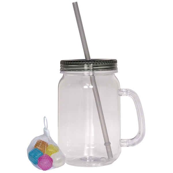 Colored reusable ice cubes and a mason jar with a straw... from ASI 79530 Prime Line / Prime Line