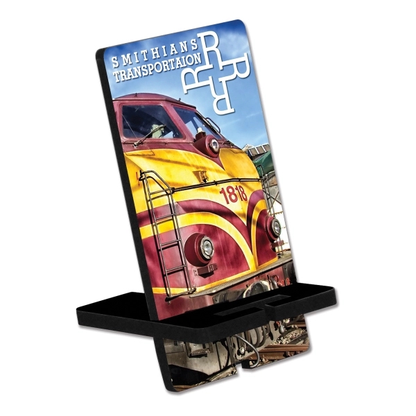 1/4" thick wood phone stand with full color graphics.... from ASI 72521 Morris Magnets / Laser Cuts