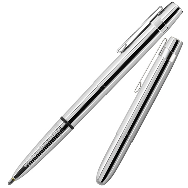 Flat top chrome with clip pen has cap off style &... from ASI 54423 Fisher Space Pen Co / Fisher Space Pen