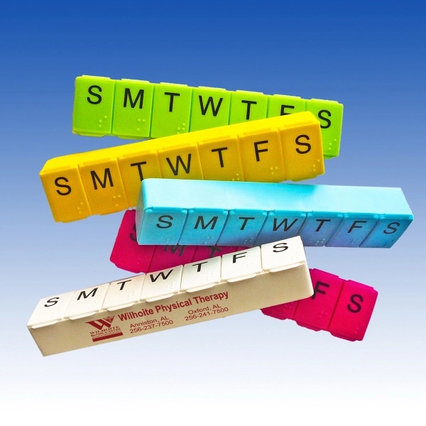 Seven day pill organizer with days of the week imprinted in... from ASI 92977 UniversalPromo, Inc / UP Line