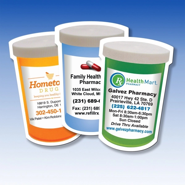 3 1/2" x 2" laminated pill bottle shaped magnet with full... from ASI 92977 UniversalPromo, Inc / UP Line