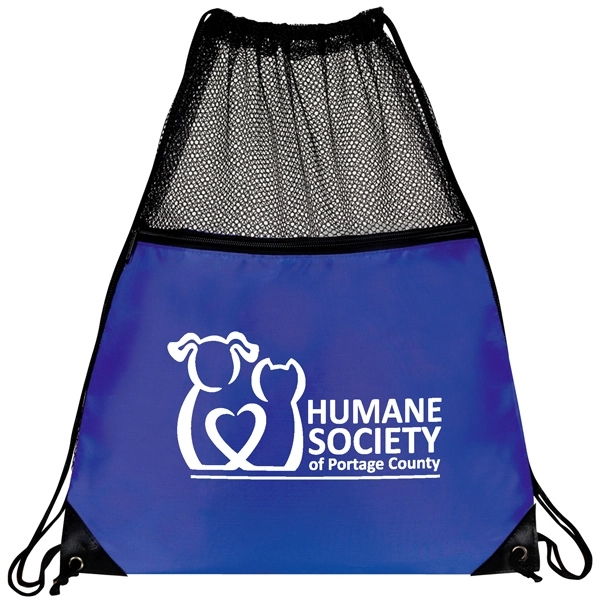 210D mesh drawstring backpack with front zipper pocket, full mesh top... from ASI 39820 Opusline (Benmex) / Opus Line
