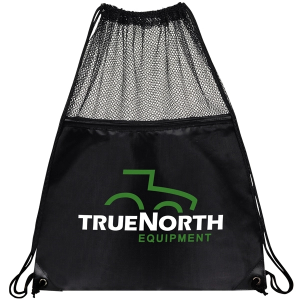 210D mesh drawstring backpack with front zipper pocket, full mesh top... from ASI 39820 Opusline (Benmex) / Opus Line