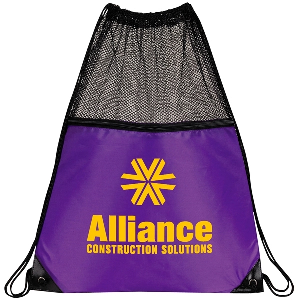 210D mesh drawstring backpack with front zipper pocket, full mesh top... from ASI 39820 Opusline (Benmex) / Opus Line