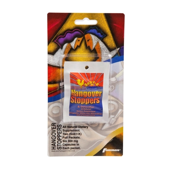 Hangover stopper SobrK pills with vegetable carbon activated cardboard.... from ASI 55450 Franmara Inc