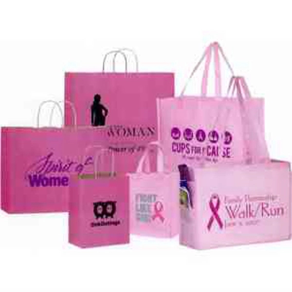 16" x 6" x 13" Kraft paper pink Breast Cancer awareness... from ASI 35290 American Ad Bag Co