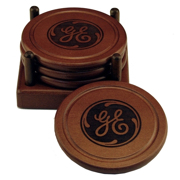 Round wood 4 coaster set with wood holder.... from ASI 88156 Solid Dimensions Inc / Solid Dimensions Line