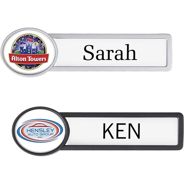 3 1/2" x 1" reusable name badge with oval shape at... from ASI 61966 HPG / Beacon Promotions HPG Gold