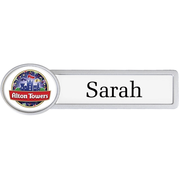 3 1/2" x 1" reusable name badge with oval shape at... from ASI 61966 HPG / Beacon Promotions HPG Gold
