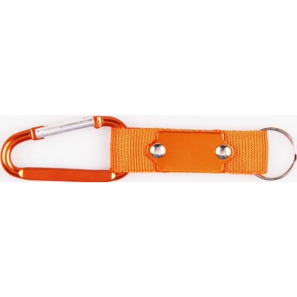 Carabiner with strap and metal plate, solid aluminum construction.... from ASI 74585 Nu Promo International / Nu Promo Line