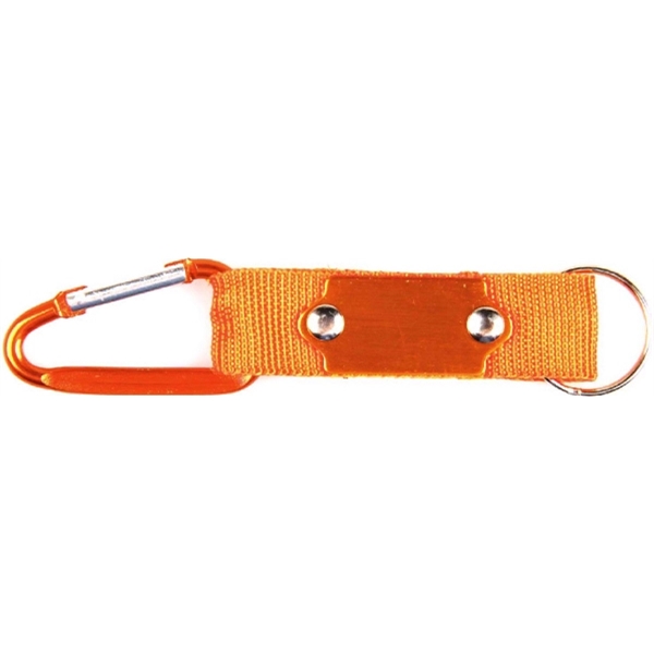 Carabiner with strap and metal plate,  solid aluminum construction.... from ASI 74585 Nu Promo International / Nu Promo Line