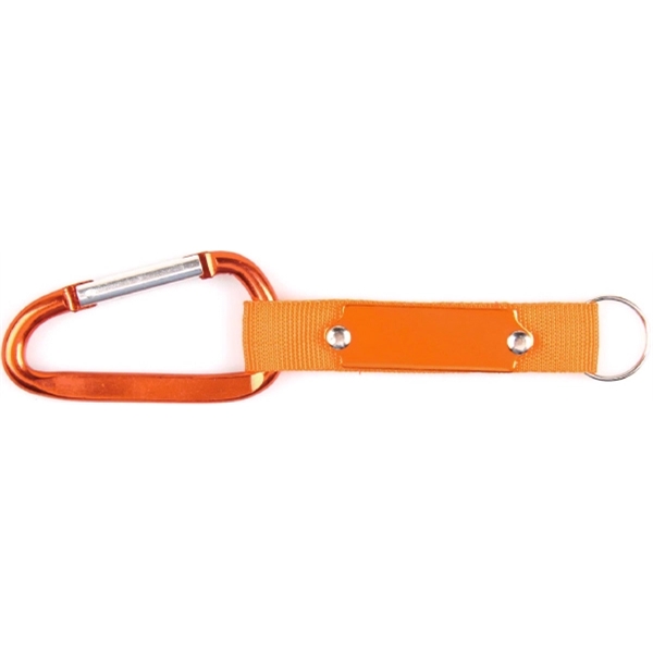 Carabiner with strap and metal plate, solid aluminum construction.... from ASI 74585 Nu Promo International / Nu Promo Line