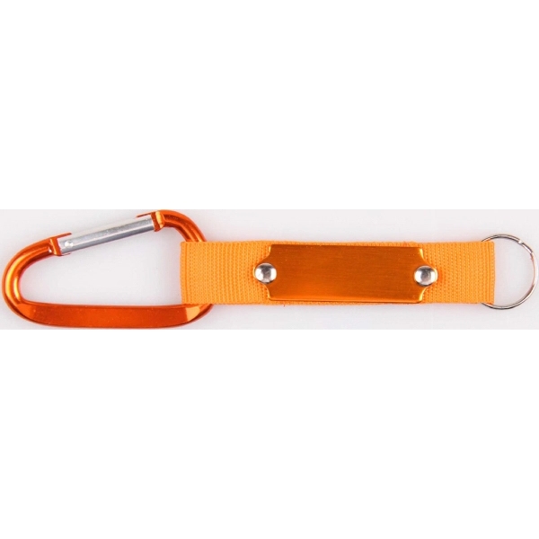 Carabiner with strap and metal plate, solid aluminum construction.... from ASI 74585 Nu Promo International / Nu Promo Line