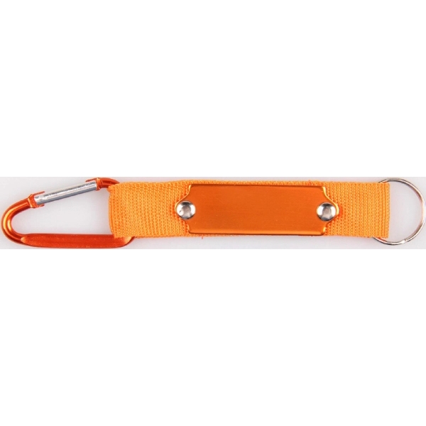 Carabiner with strap and metal plate, solid aluminum construction.... from ASI 74585 Nu Promo International / Nu Promo Line