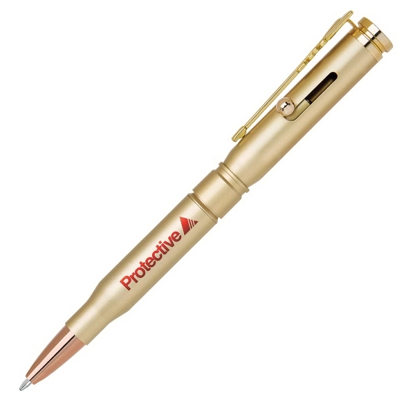Brass bolt action ballpoint pen featuring a bullet shaped barrel with... from ASI 90859 Tempo Industries Inc / Tempoline