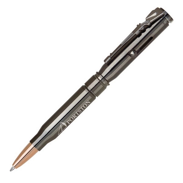 Brass bolt action ballpoint pen featuring a bullet shaped barrel with... from ASI 90859 Tempo Industries Inc / Tempoline