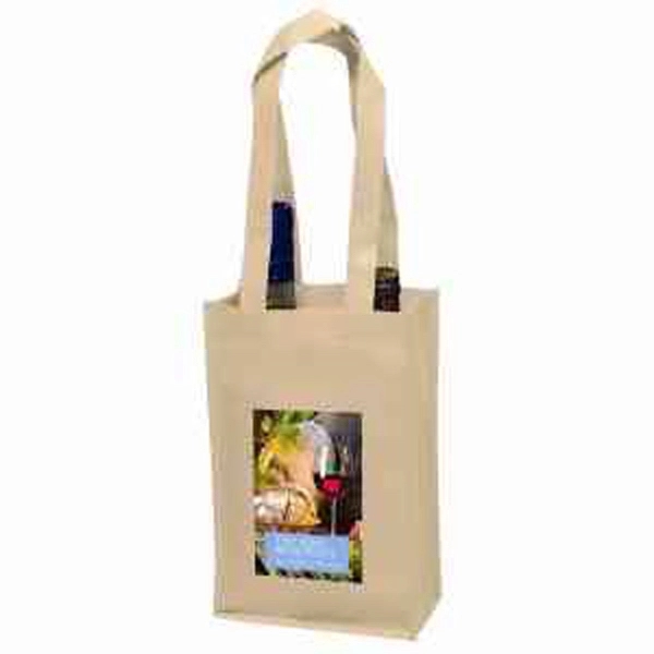 7" x 11" 100GSM non-woven polypropylene dual-bottle wine tote with gusset... from ASI 35290 American Ad Bag Co
