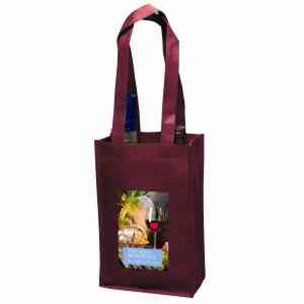 7" x 11" 100GSM non-woven polypropylene dual-bottle wine tote with gusset... from ASI 35290 American Ad Bag Co