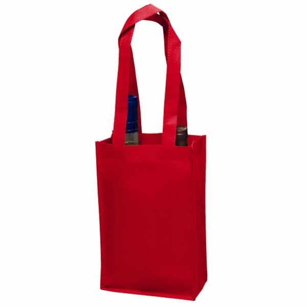 7" x 11" 100GSM non-woven polypropylene dual-bottle wine tote with gusset... from ASI 35290 American Ad Bag Co