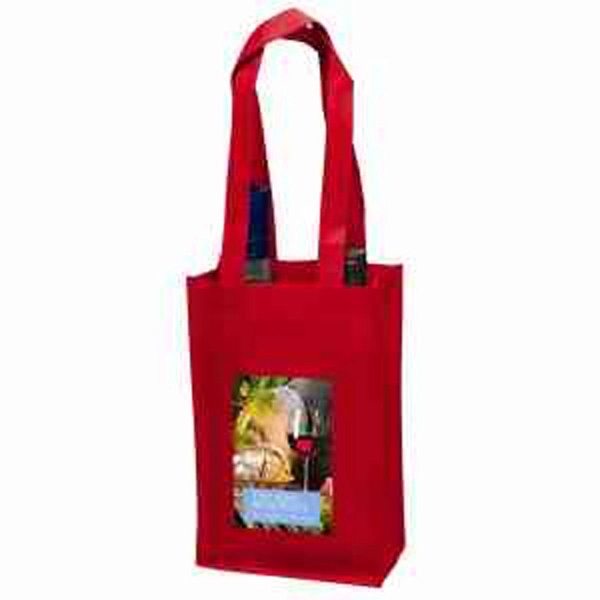 7" x 11" 100GSM non-woven polypropylene dual-bottle wine tote with gusset... from ASI 35290 American Ad Bag Co