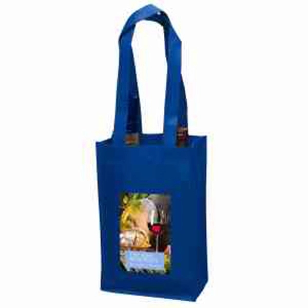 7" x 11" 100GSM non-woven polypropylene dual-bottle wine tote with gusset... from ASI 35290 American Ad Bag Co