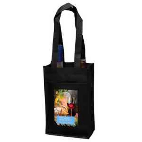 7" x 11" 100GSM non-woven polypropylene dual-bottle wine tote with gusset... from ASI 35290 American Ad Bag Co