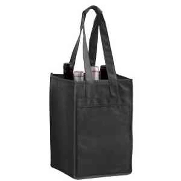 7" x 7" x 11" non-woven PP four-bottle wine tote with... from ASI 35290 American Ad Bag Co