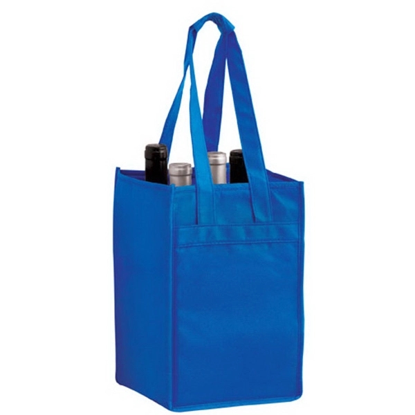 7" x 7" x 11" non-woven PP four-bottle wine tote with... from ASI 35290 American Ad Bag Co