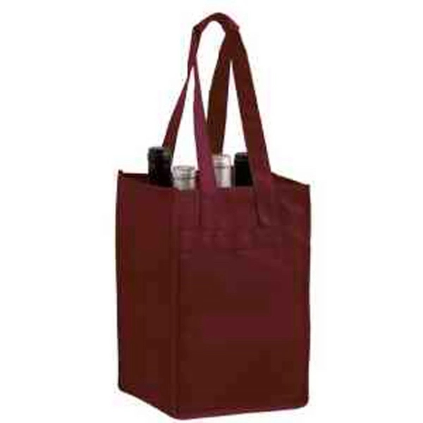 7" x 7" x 11" non-woven PP four-bottle wine tote with... from ASI 35290 American Ad Bag Co