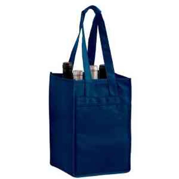 7" x 7" x 11" non-woven PP four-bottle wine tote with... from ASI 35290 American Ad Bag Co