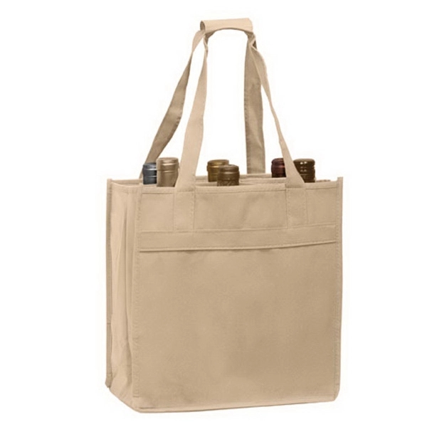 10" x 7" x 11" non-woven polypropylene six-bottle wine tote with... from ASI 35290 American Ad Bag Co