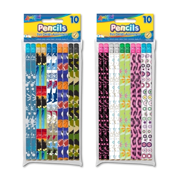10pk #2 Fashion Pencils (Boys & Girls Theme Sets) with Eraser... from ASI 67675 Liqui-Mark Corp